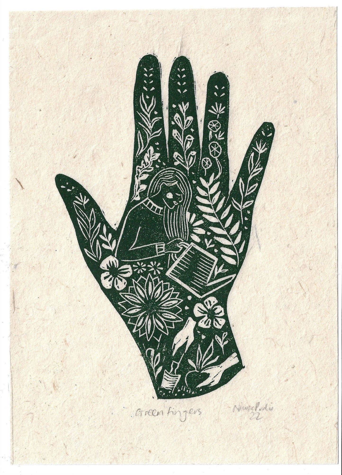 Green Fingers Gardening Greeting Card- magical hand print