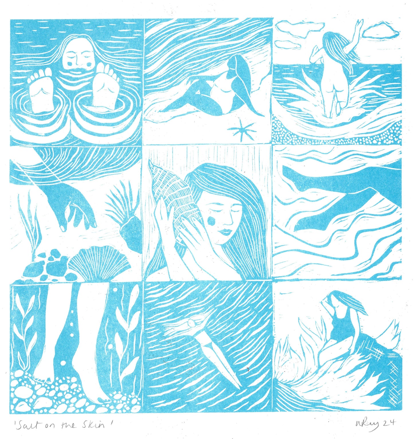 Salt on the Skin riso print, sea, seaside, swimmer, ocean