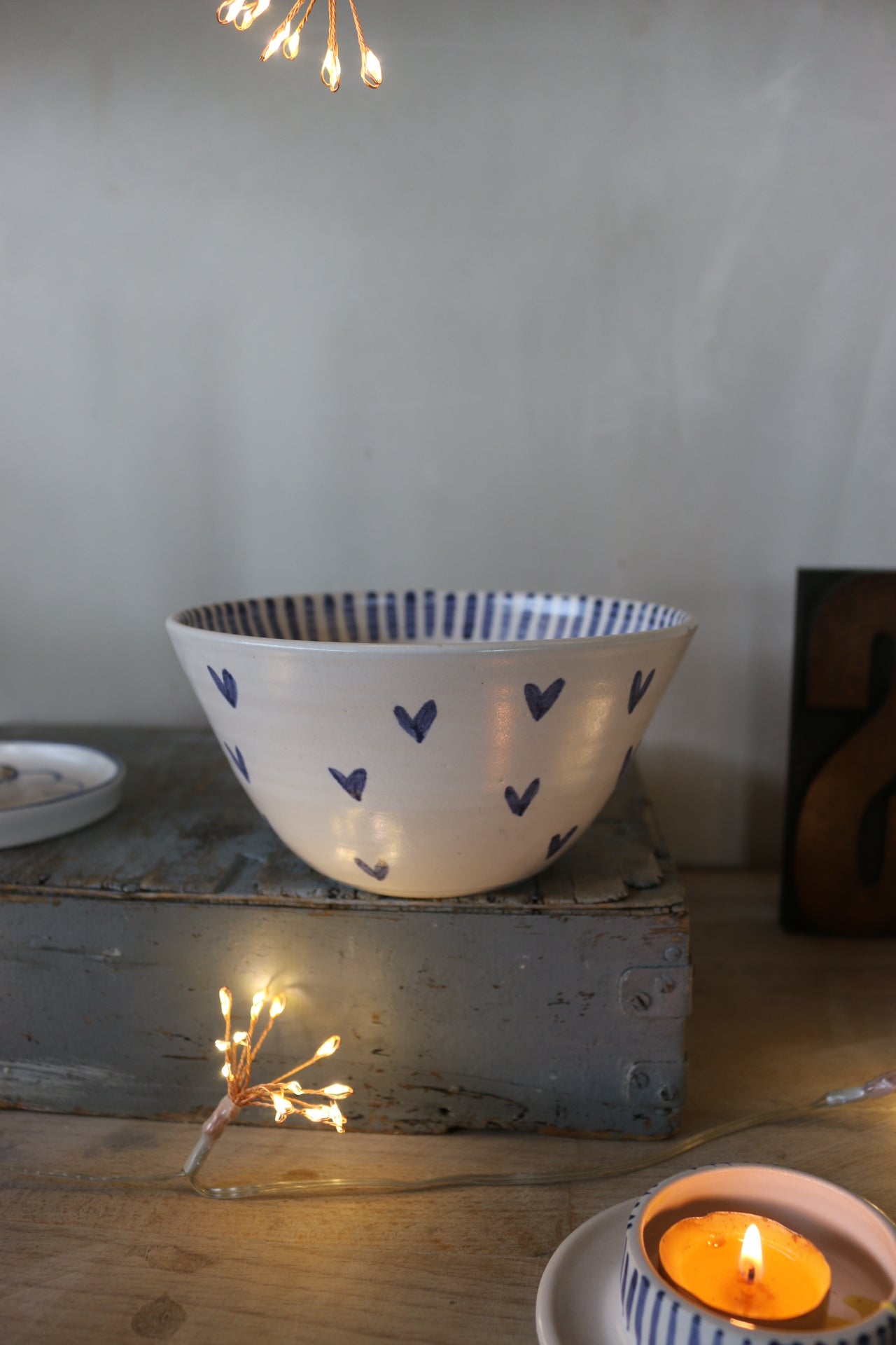 Little Hearts Bowl with inner Stripes