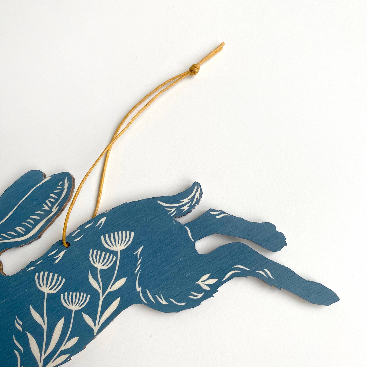 Hand Printed Wooden Decoration - Leaping Hare - Slate Blue