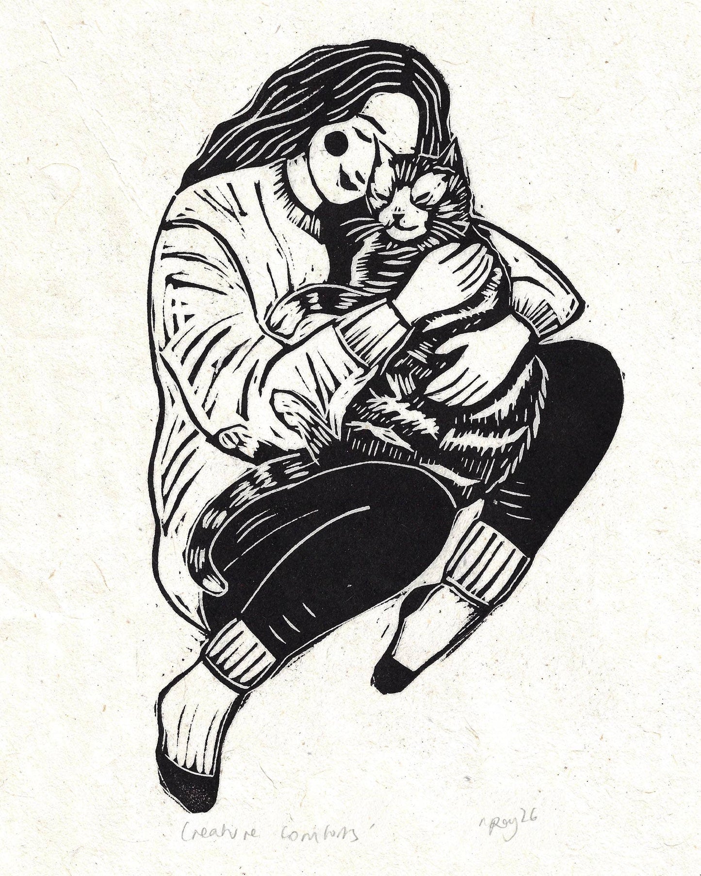 Creature Comfort greeting card- cat lover, pets, cosy quirky