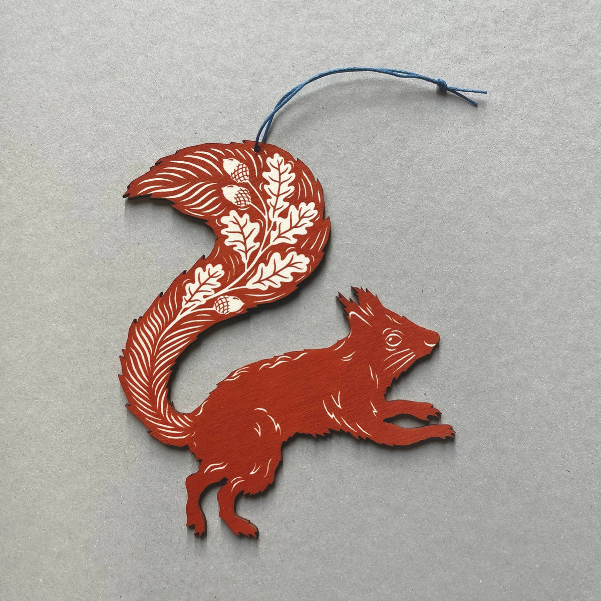 Screenprinted Wooden Decoration - Squirrel - Rusty Red