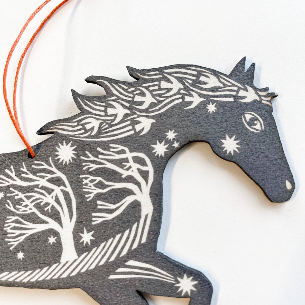 Screenprinted Wooden Decoration - Horse - Grey
