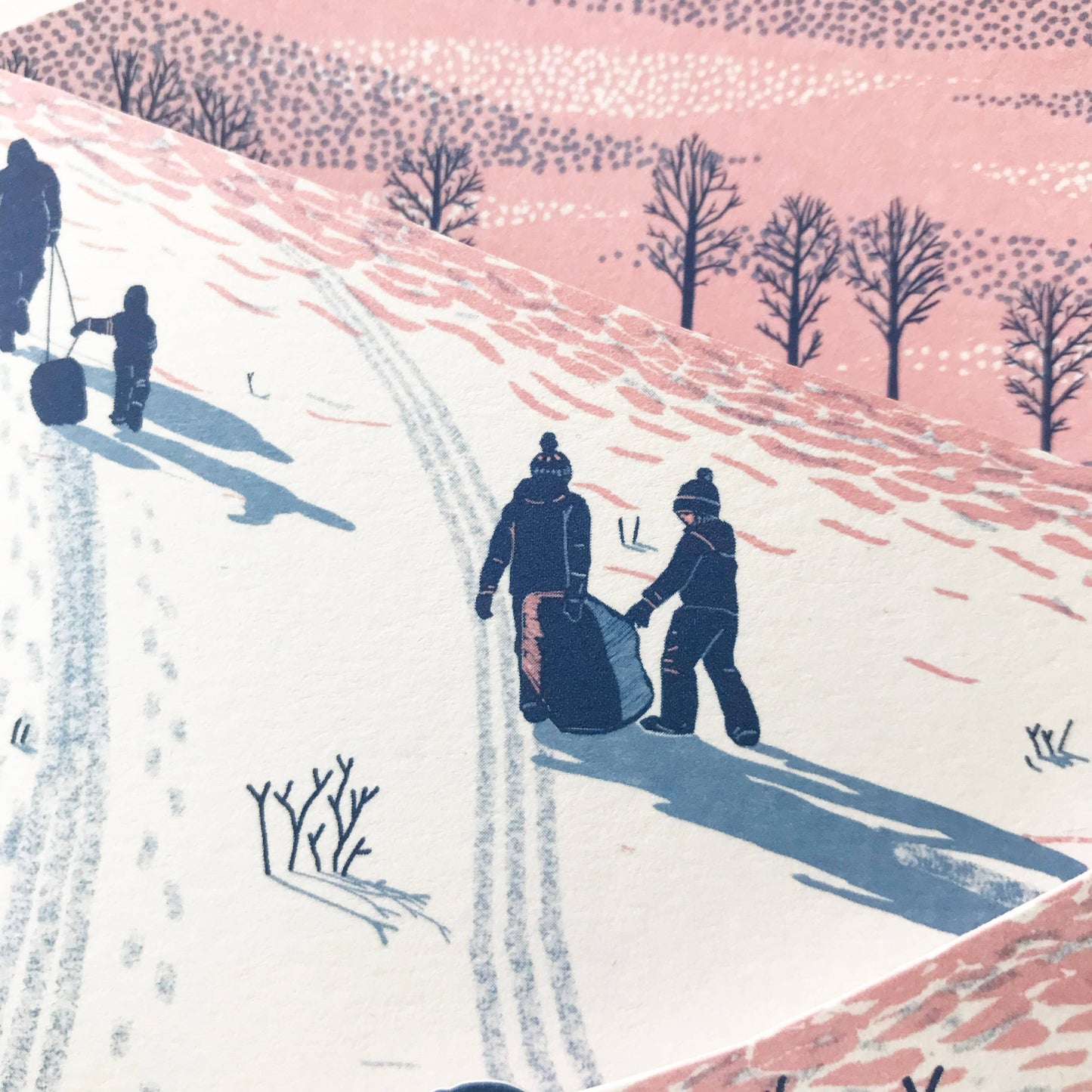 Concertina Card - Sledging at Dusk