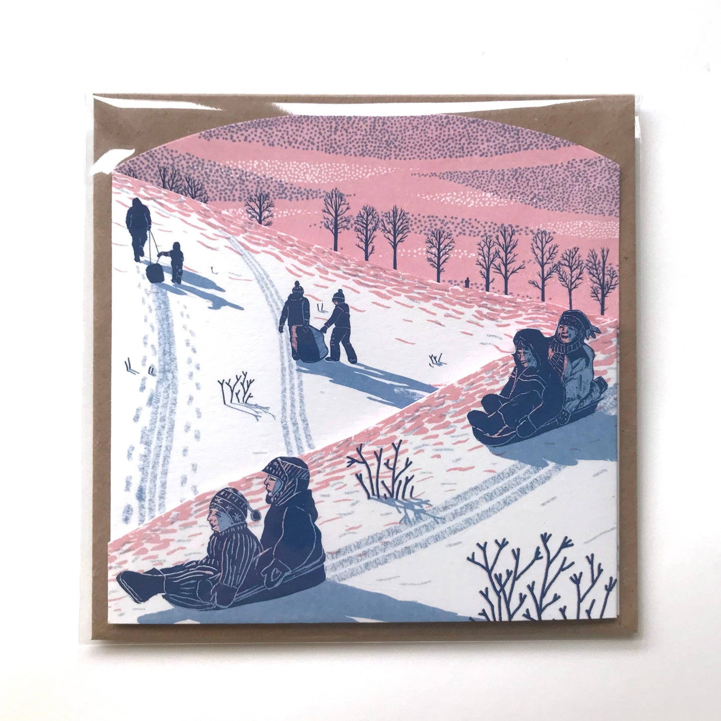 Concertina Card - Sledging at Dusk