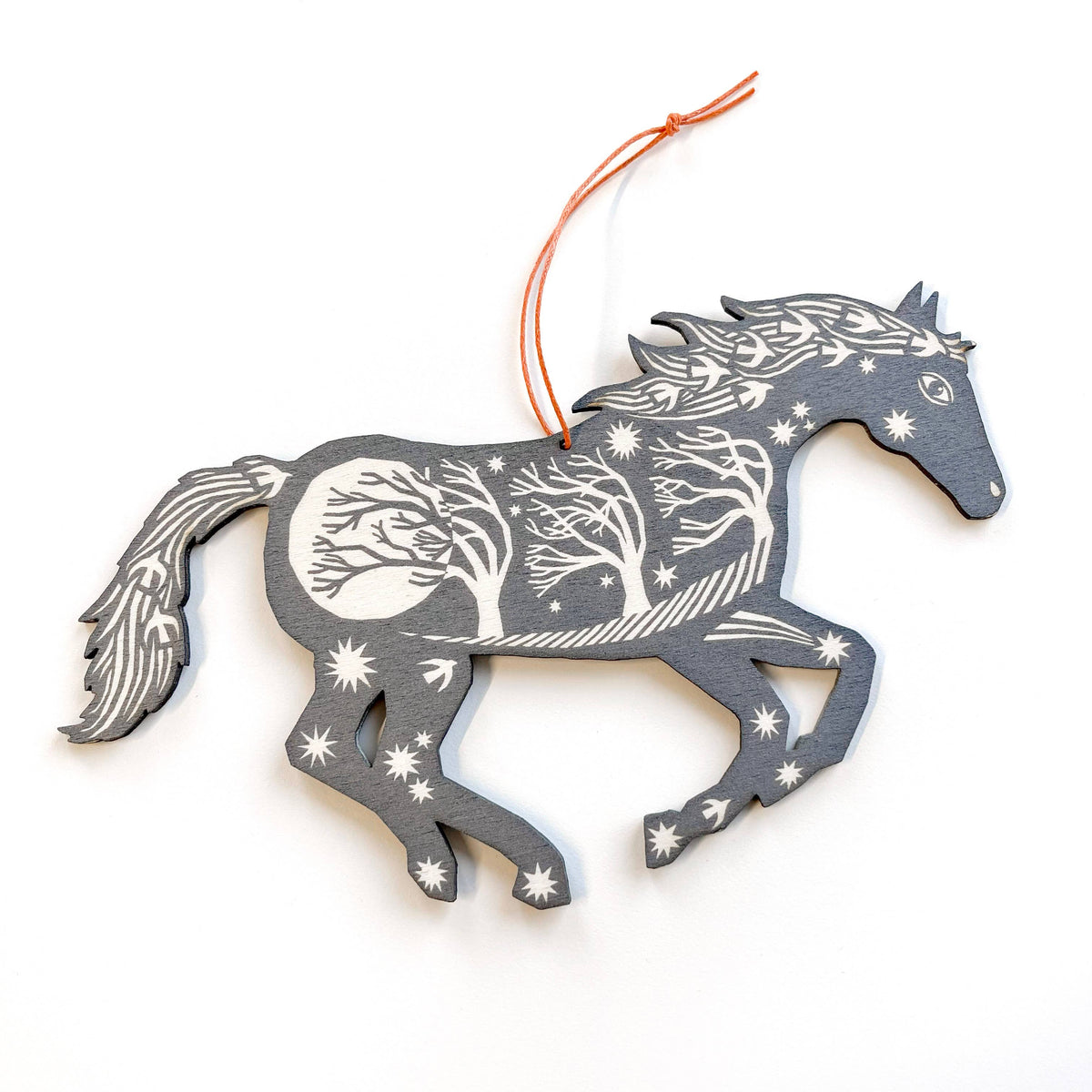 Screenprinted Wooden Decoration - Horse - Grey