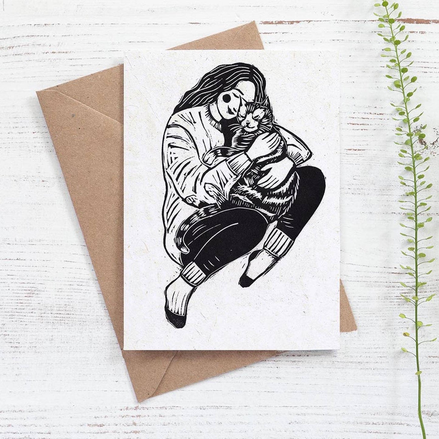 Creature Comfort greeting card- cat lover, pets, cosy quirky