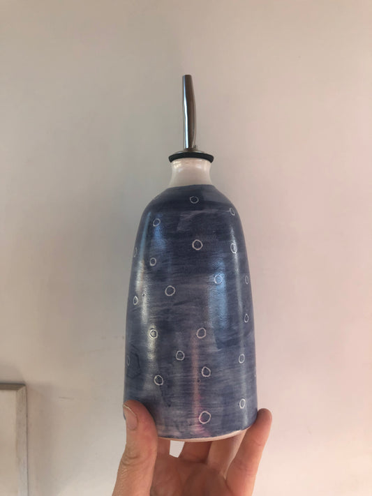 Olive Oil Bottle with Pourer - Blue with little spots