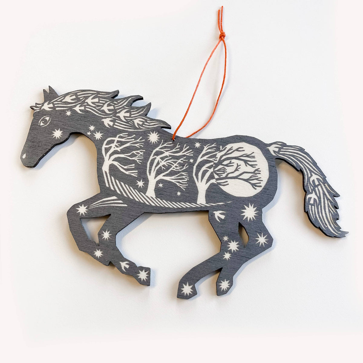 Screenprinted Wooden Decoration - Horse - Grey