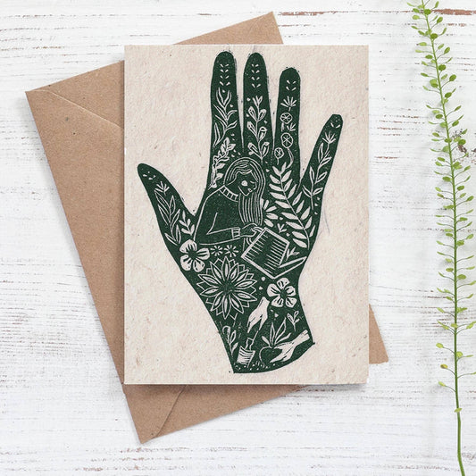Green Fingers Gardening Greeting Card- magical hand print