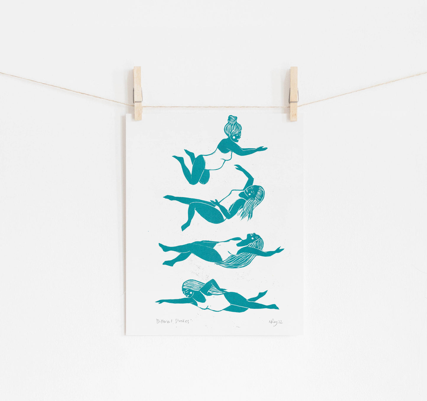 Different Strokes riso print, swimming, wild swimming art