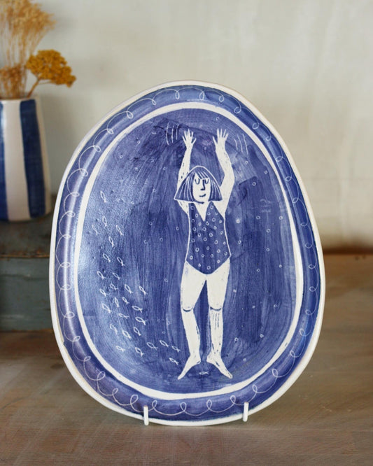 Handmade Oval-ish Swimmer plate