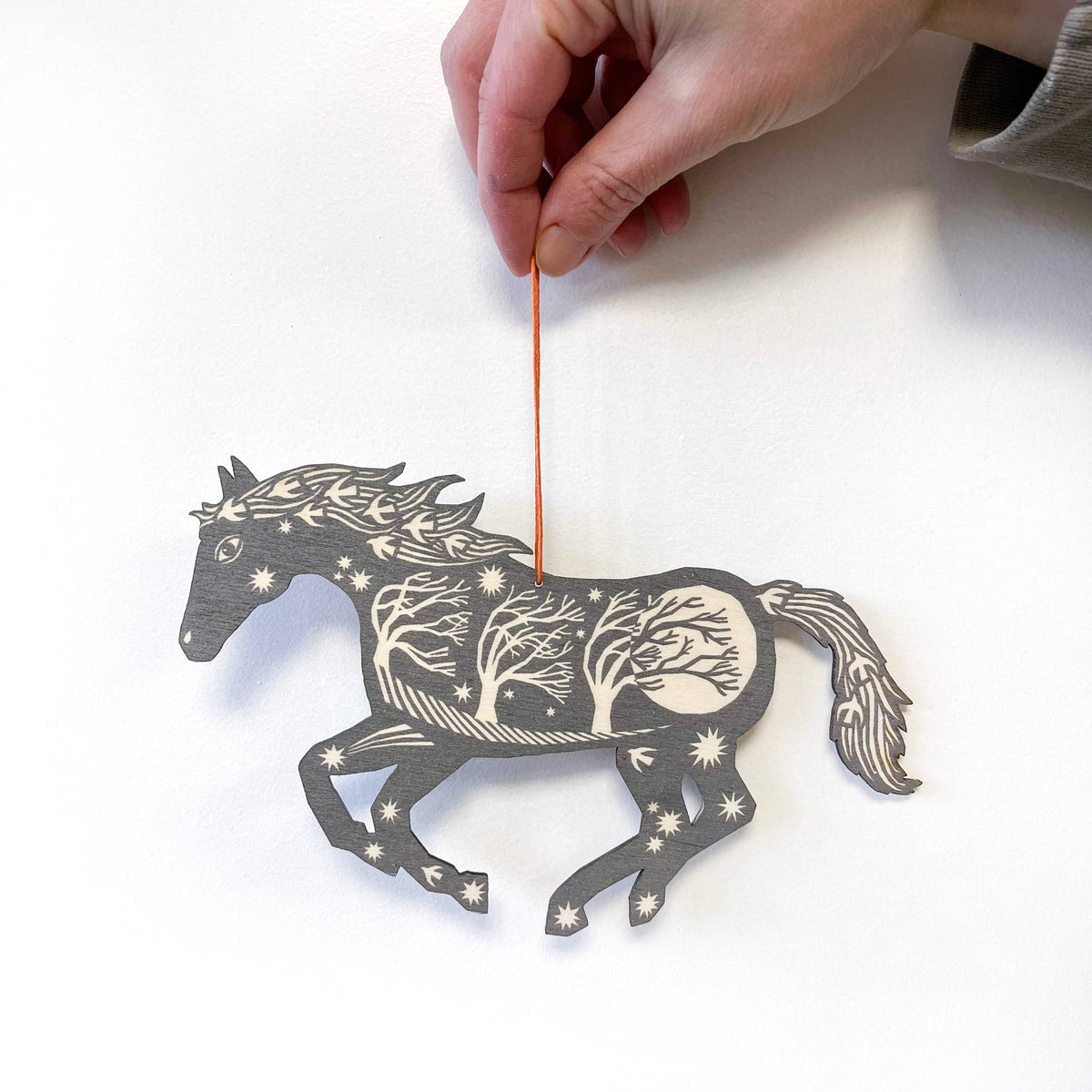 Screenprinted Wooden Decoration - Horse - Grey