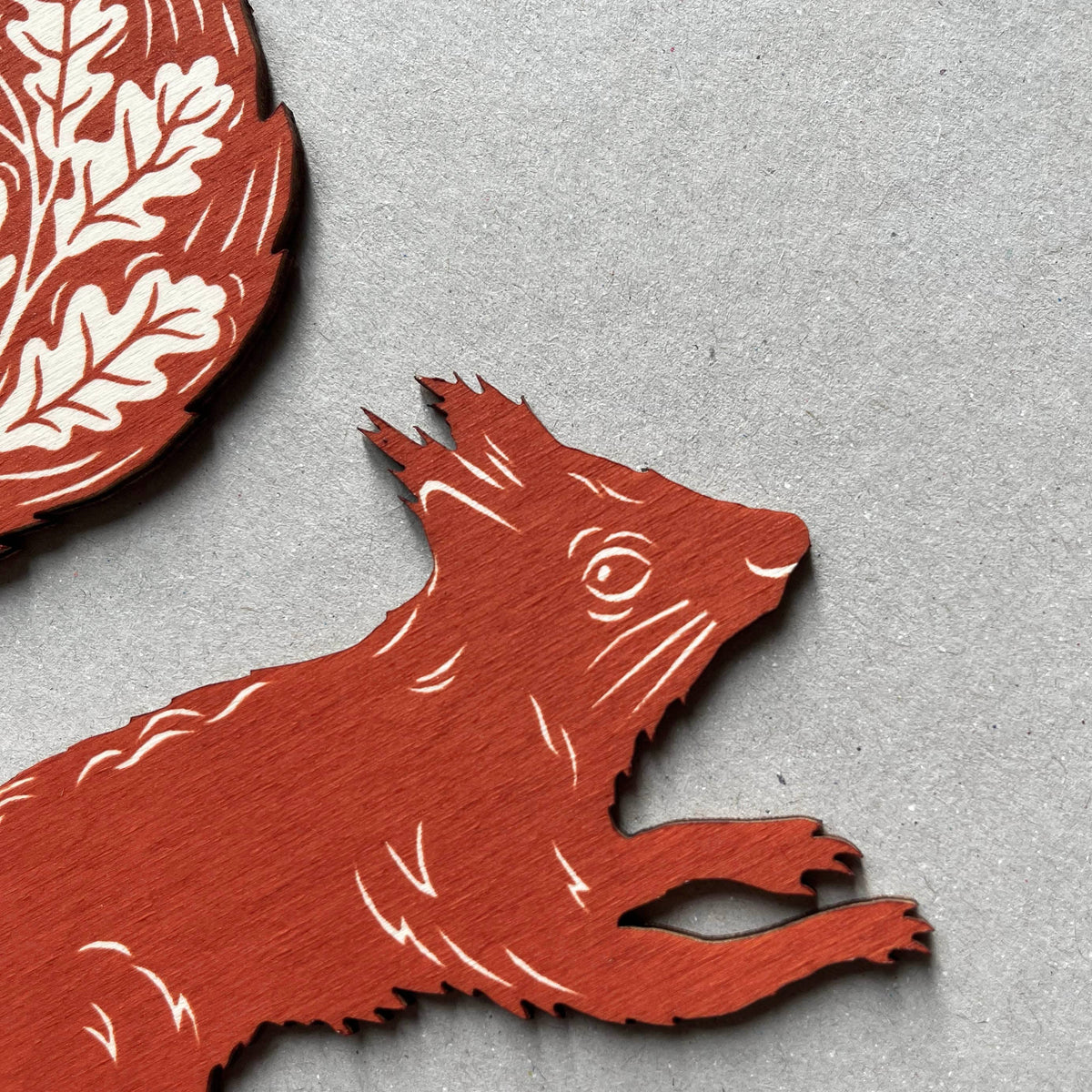 Screenprinted Wooden Decoration - Squirrel - Rusty Red