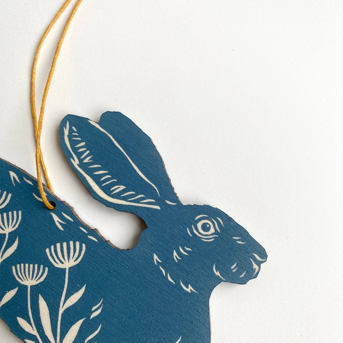 Hand Printed Wooden Decoration - Leaping Hare - Slate Blue