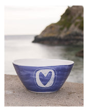 Load image into Gallery viewer, Generous Blue &amp; White Bowl with Heart Detail

