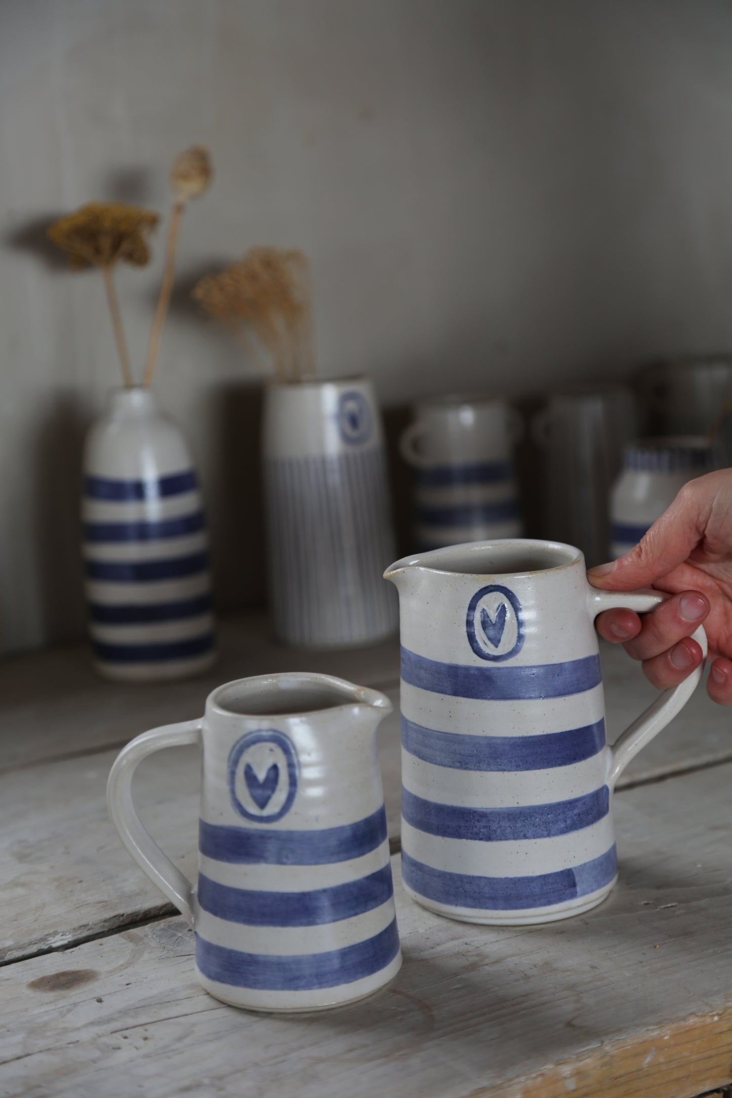 Medium Cornish Stripe Jug with Heart