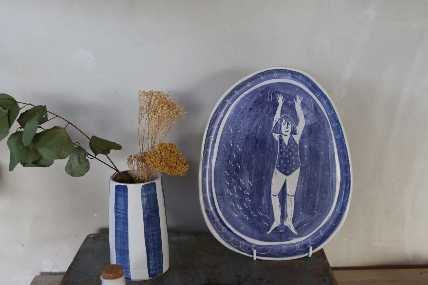 Handmade Oval-ish Swimmer plate