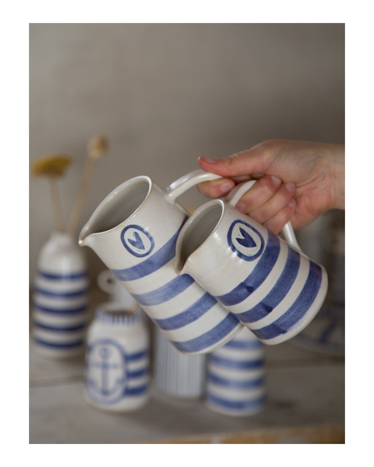 Medium Cornish Stripe Jug with Heart