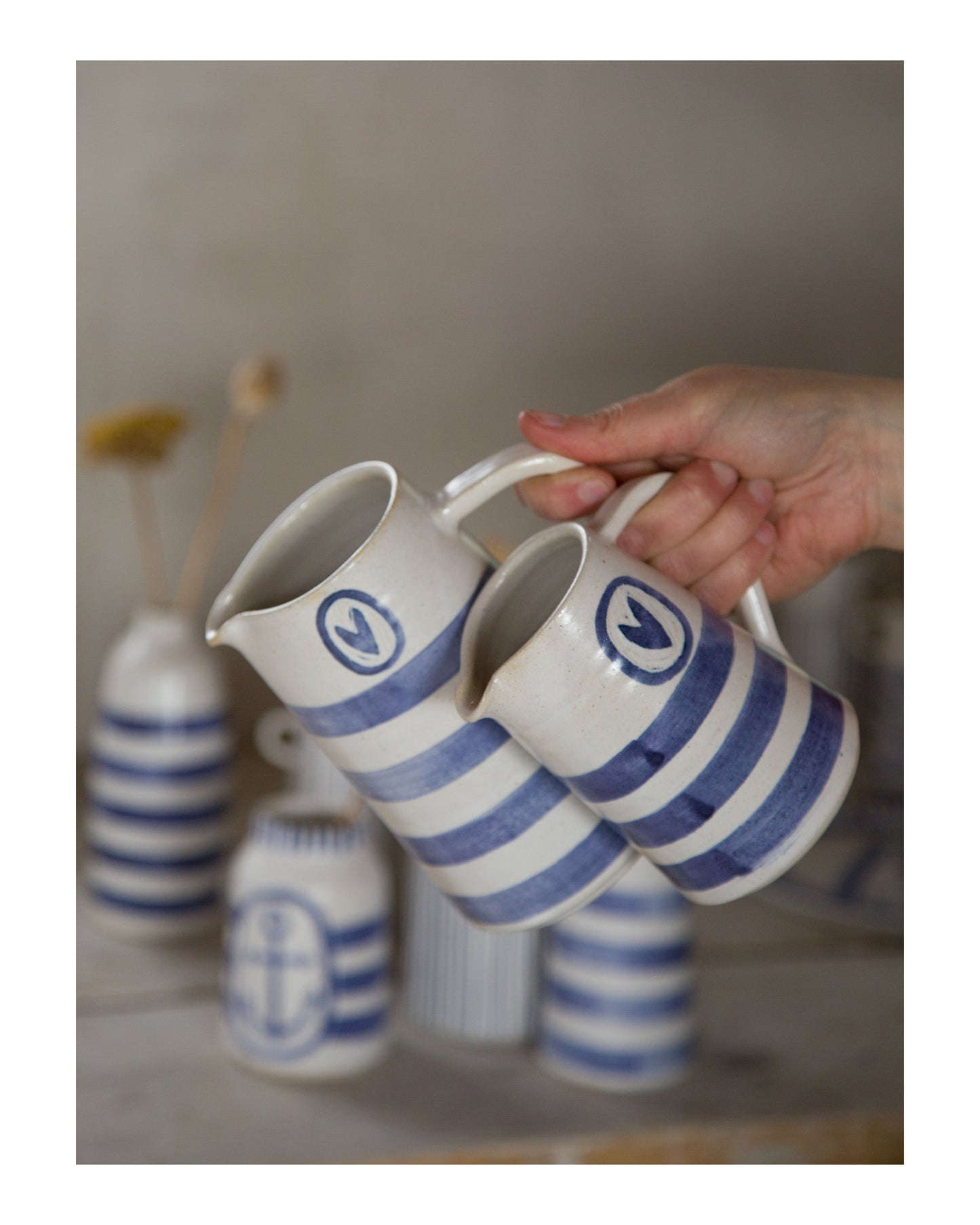 Large Cornish Stripe Jug with Heart