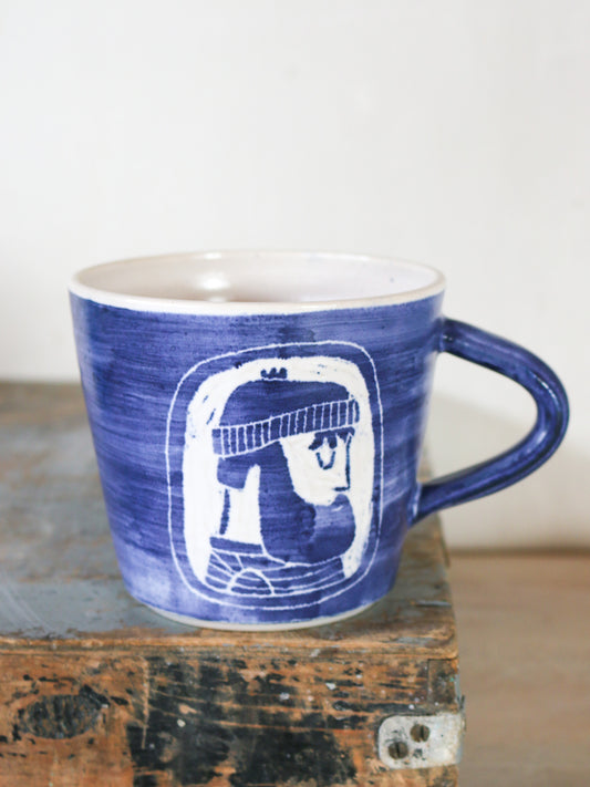 Fisherman Mug- right facing stripy t-shirt & hat