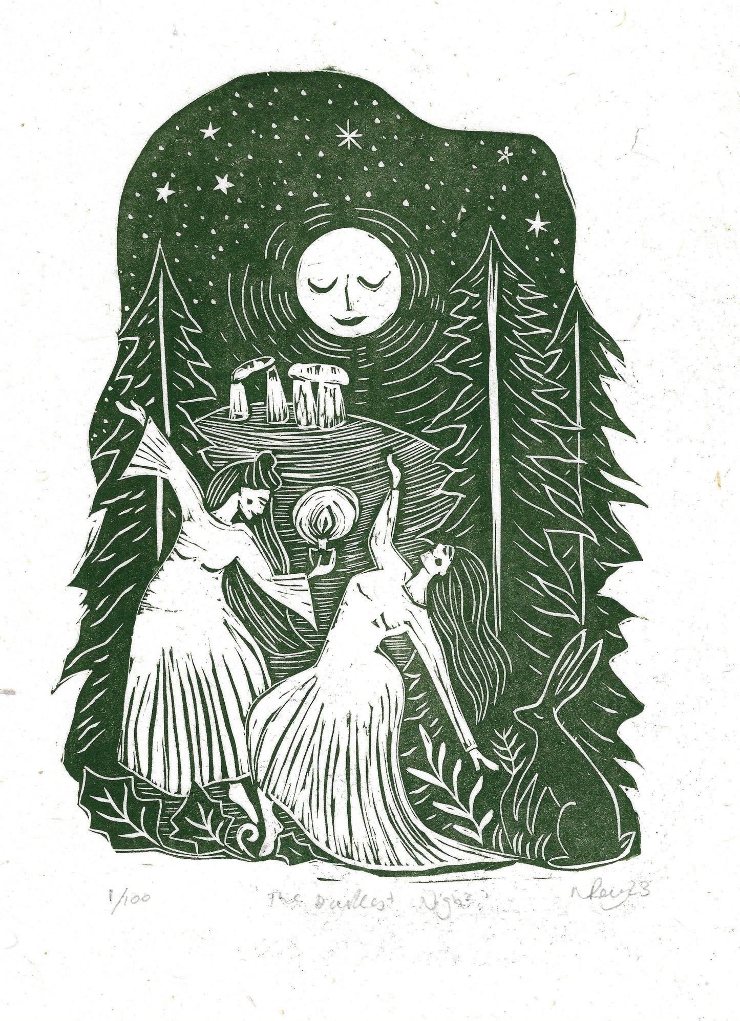 The Darkest Night card, winter, solstice, christmas, forest