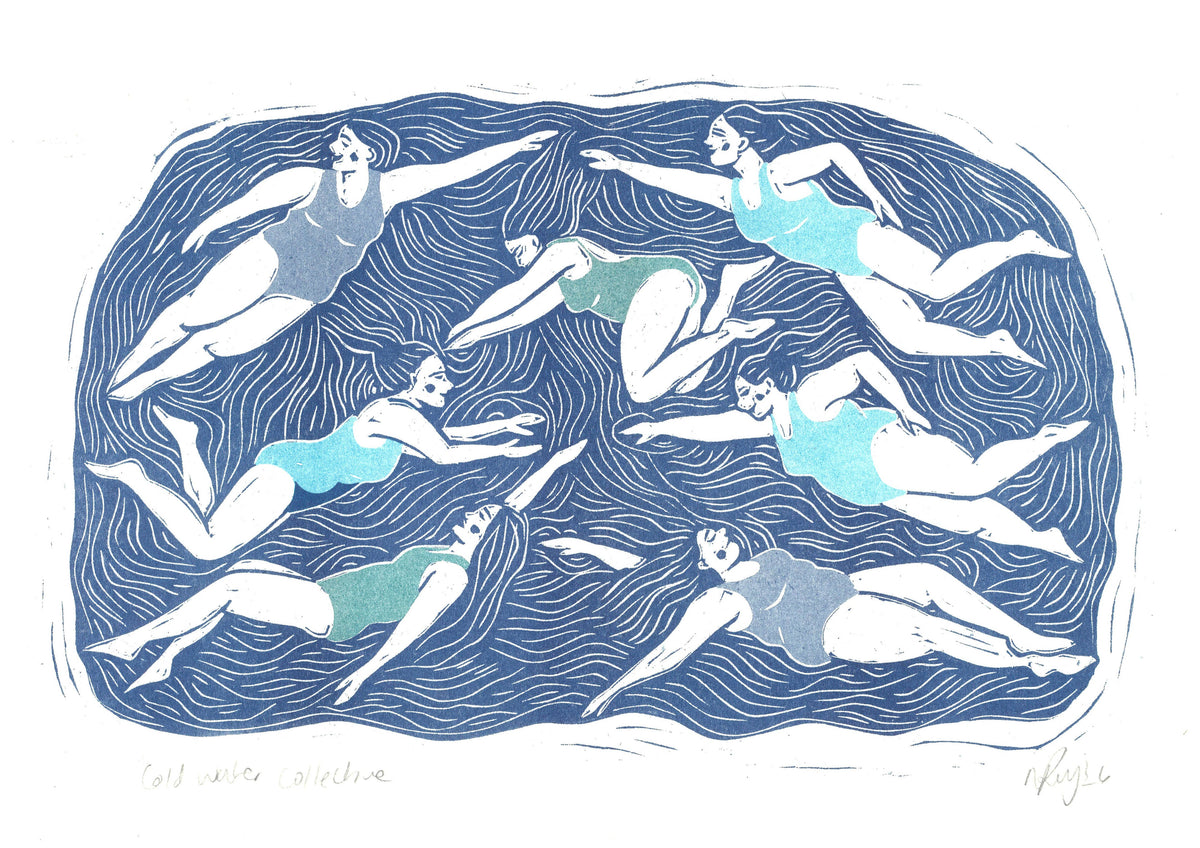 Cold Water Collective print, swimming, sea, swim, friends