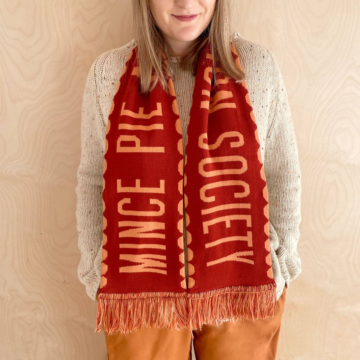 Mince Pie Appreciation Society - Rust Knitted Scarf