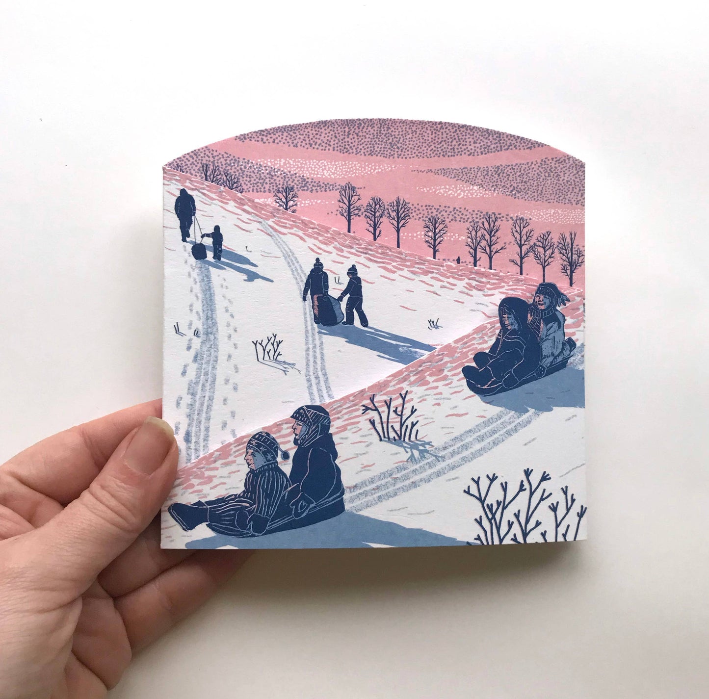 Concertina Card - Sledging at Dusk