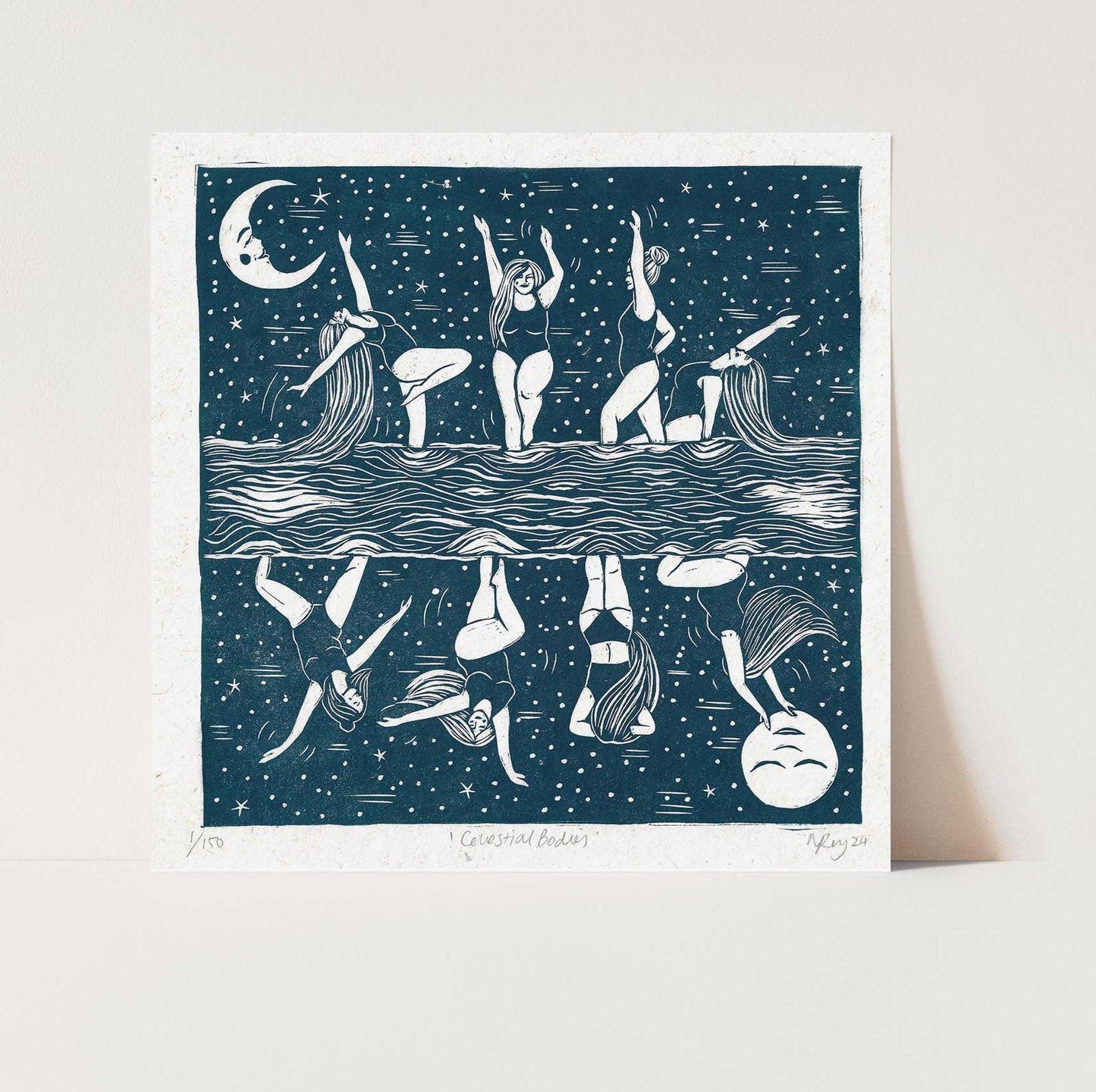 Celestial Bodies card, moon cycle, swimming, female, dance