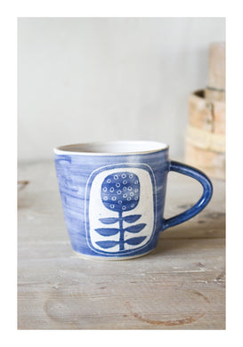 Laura Lane stoneware blue and white folk flower mug 