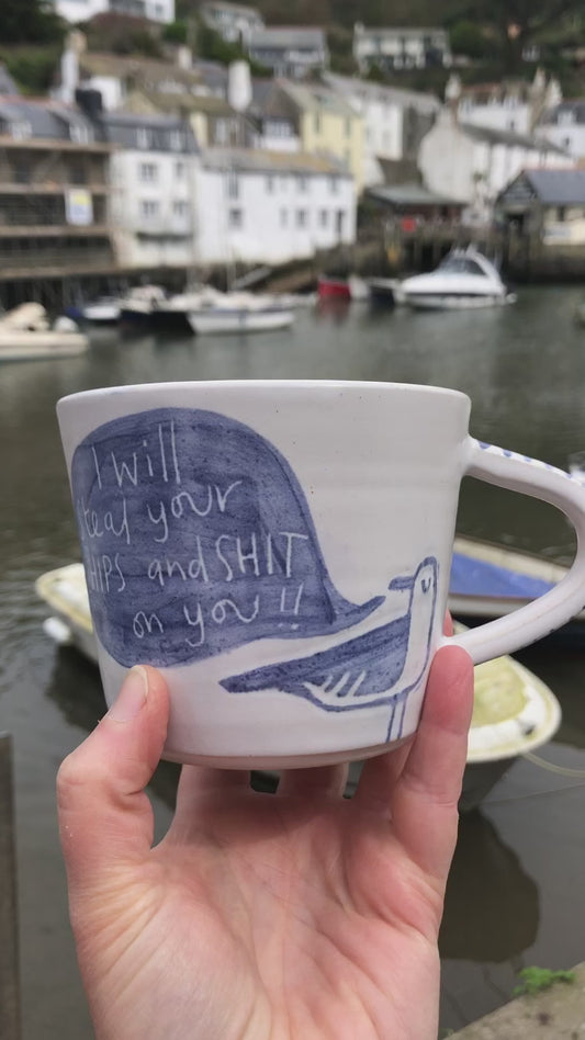 Seagull Mug “I will steal your chips”