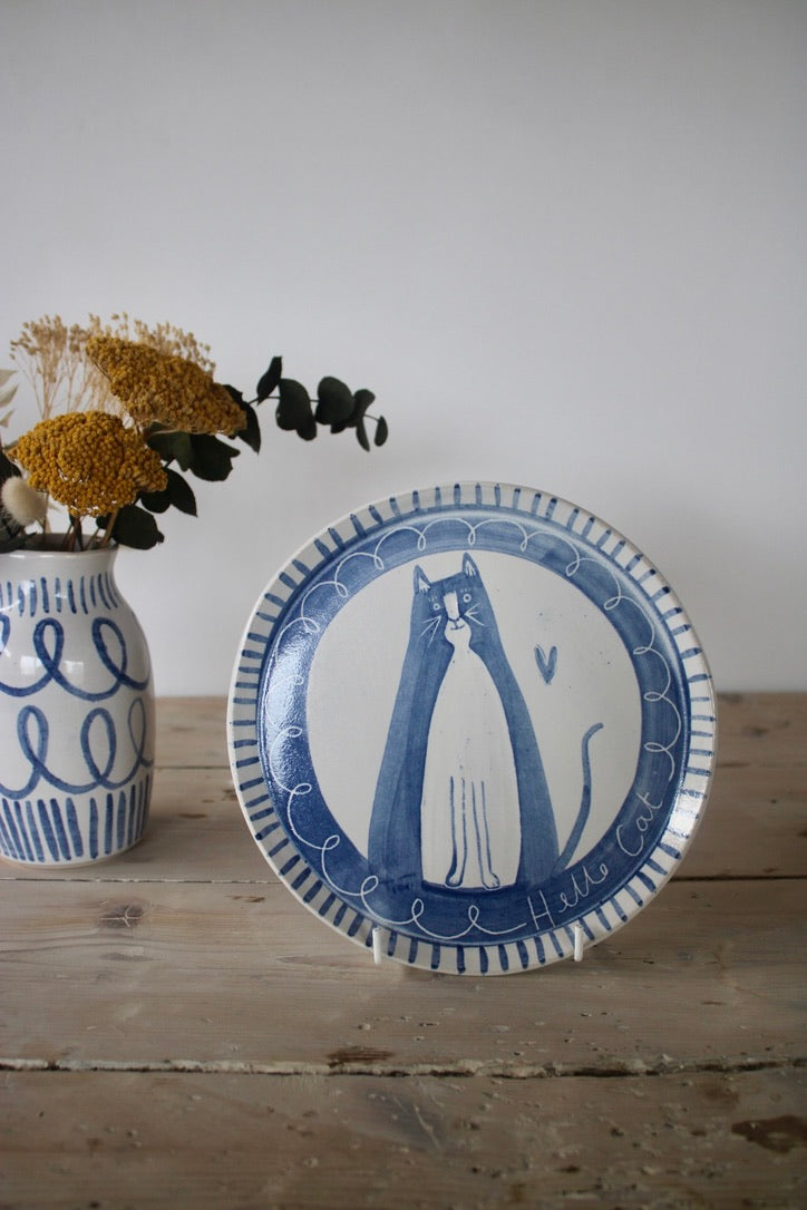 stoneware hand painted cat plate