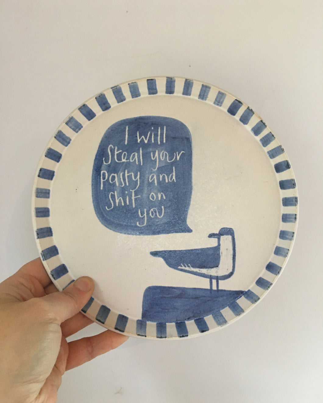 “I will steal your PASTY & shit on you” seagull plate