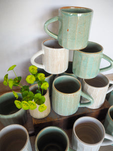 White textured mug