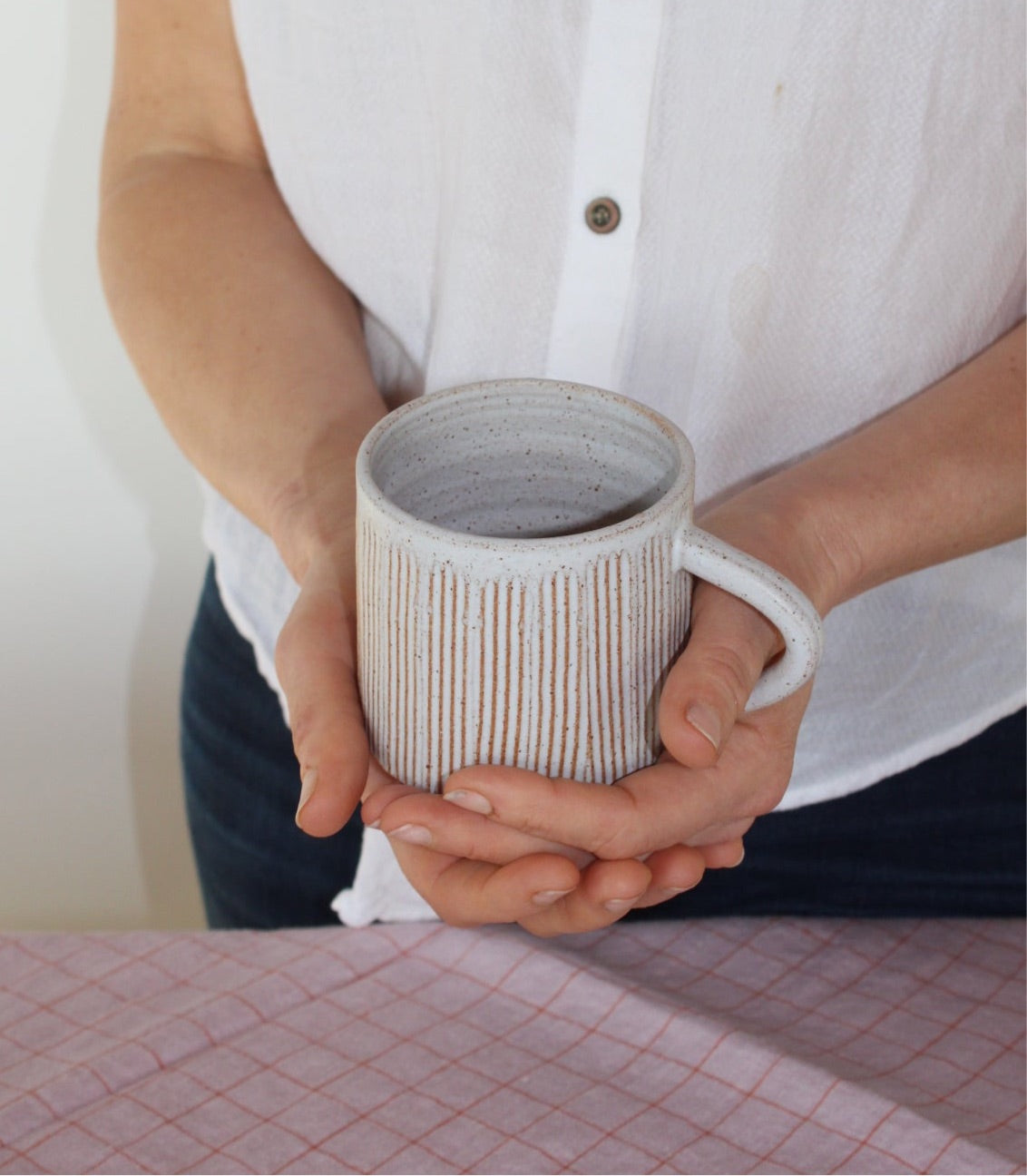 White textured mug